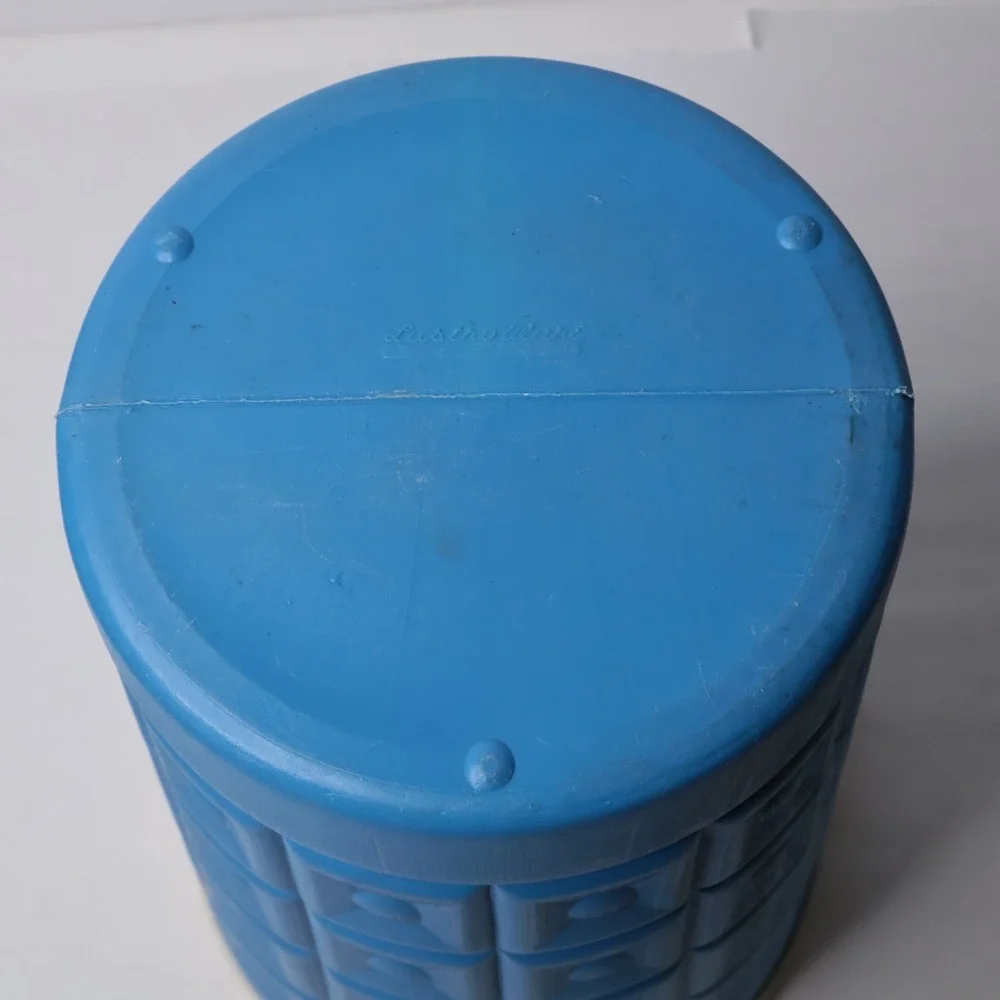 VTG Lustro Ware Blue Plastic Ice Bucket MCM Retro Geometric‎ Pattern w Lid SEE